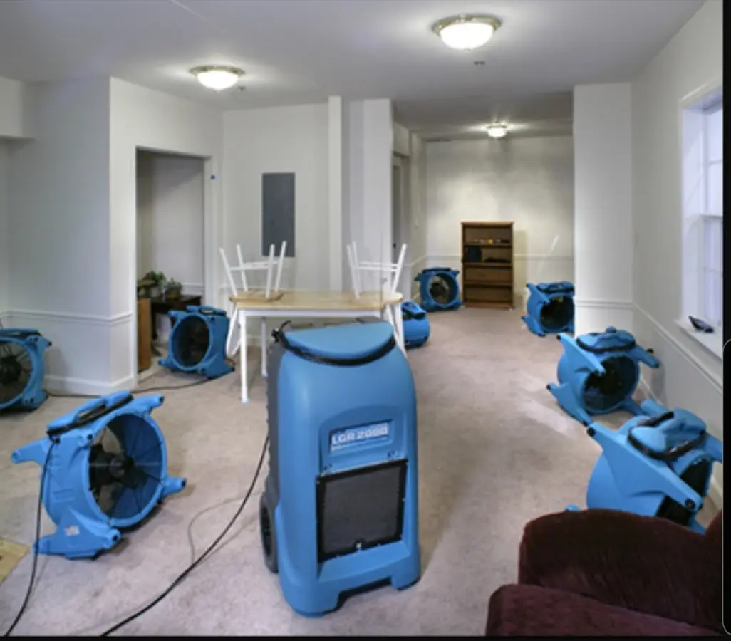 Air movers and dehumidifier setup for Water Damage Restoration in Elkhart